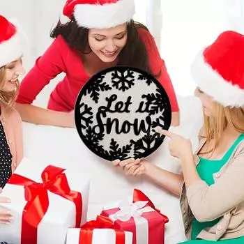 1pc Christmas Snowflake Let It Snow Acrylic Wooden Double Wall Plaque, Home Party Decoration Wall Hanging, Acrylic Wooden Plaque Hanging Pack of 1