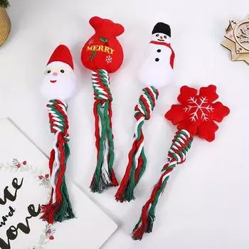 1pc Christmas-Themed Dog Chew Toy - Durable Cotton Blend, Teeth Cleaning Rope Knot for All Breeds