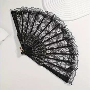 1pc Classic European Style Lace Fabric Hand Fan - Foldable Handheld Floral Design Women Weddings Nightclubs Cosplay белый
