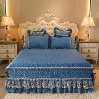 1 шт., классическая европейская плотная бархатная стеганая юбка-кровать, размер King Queen, высокое качество, короткое плюшевое покрывало, наволочка в комплект не входит Only 2pcs Pillowcase
