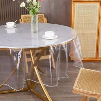 1pc Closed Edge Round Desktop PVC Transparent Tablecloth Waterproof and Oil Proof Table Cloth Coffee Table Table Cloth 137cmx137cm(54inch)