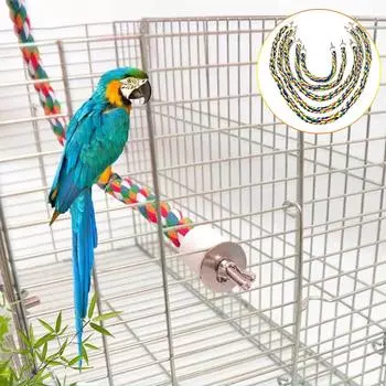 1pc Colorful Budgie Bird Pet Cotton Rope Climbing Rope Gnawing Toys Cotton Rope Ladder Toy Rotating Ladder Bird Toy Various Size 40cm