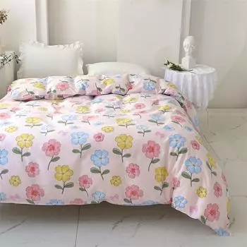1Pc Colorful Floral Print Comforter Cover Pure Cotton Soft Breathable Duvet Cover for Girls Women Chic Flower Queen Size Bedding 160x210cm Single 1Pc