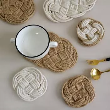 1Pc Cotton Linen Rope Woven Dinner Table Placemat Insulation Pad Cup Coaster Mat Home Decoration Kitchen Accessories L