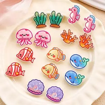 1Pc Creative Barrettes Acrylic Ocean Fish Hairpin Cute Animal Hair Clip Jellyfish Seaweed Coral Clownfish Duckbill Clips one size