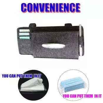 1Pc Creative Car Sunshade Tissue Box Paper Towel Bag MultiFunction Felt Car Hanging Seat Car Interior Storage Box Supplies чёрный