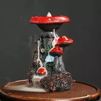 1pc, Creative Flower Mushroom Resin Waterfall Backflow Incense Burner for Halloween and Easter Home Decoration (Without Incense)