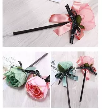 1PC Creative Hand Pen Simulation Flower Bow Ball Pen Wedding Long Stick Sign Pen Stationery Novelty Pens зелёный