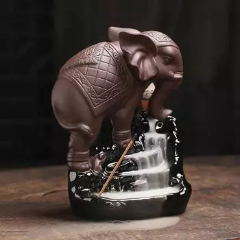 1pc Creative Lucky Elephant Handicrafts Waterfall Backflow Incense Burner Incense Stick Holder Purple Clay Censer Home Decor
