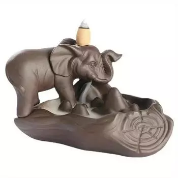 1pc Creative Purple Clay Lucky Elephant Waterfall Backflow Incense Burner Home Decor Ceramic Censer Handicrafts -Without Incense