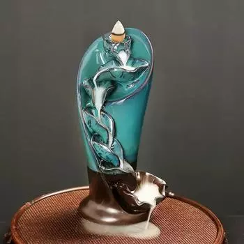 1pc, Creative Torch Design Ceramic Handicraft Home Ornaments Lotus Waterfall Backflow Incense Burner (Without Incense Cones)