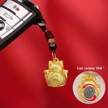 1Pc Creative Zodiac Keychain Chinese Style Lucky Cat Pendant Brass Rotating Keychain Exquisite Backpack Decoration Accessories