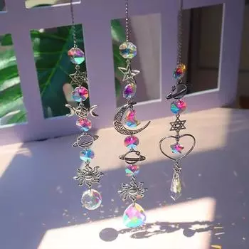 1Pc Crystal Wind Chimes Stars Moon Catcher Sun Diamond Prism Pendant Dreamcatcher Rainbow Home Garden Decorations