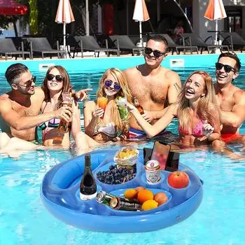 1Pc Cup Holder Beach Swimming Ring Pvc Inflatable Pool Float Oval Inflatable Pool Float Beer Drink Cooler Table синий