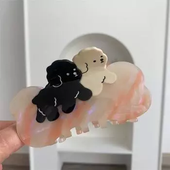 1pc Cute and Creative Design: Double Koalas Walking on Bones, Catching Large Long Hair Shark Clip, New Hair Clip