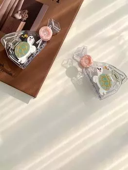 1pc Cute, fun, transparent little turtle, Japanese style design, creative hair clip, half tied bun, hair clip, hair accessory