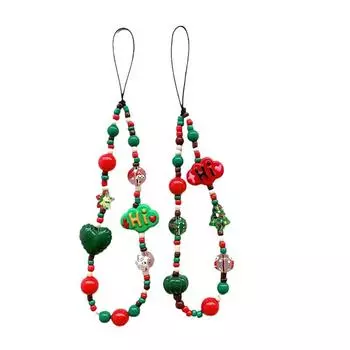 1PC Cute Gift Christmas Phone Chain Keychain Beaded Anti-Lost Man Accessories Acrylic Girl Pendant Jewelry