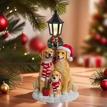 1PC Cute Golden Retriever Family, Cozy Christmas Winter Statue, Birthday, Home Living Room Decorations, Warm Christmas Gifts