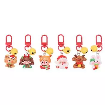 1Pc Cute Resin 3D Christmas Keychain Pendant Cartoon Christmas Theme Series Doll Keyring Xmas Year Backpack Bags Ornaments
