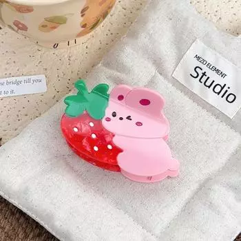 1pc Cute Strawberry Rabbit Hair, Catching Female Hair, Shark Clip Headpiece, New Animal Cartoon Hair Accessories