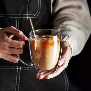 1pc DE5544245905176 Glass Coffee Latte Mug High Borosilicate Water Cup Breakfast Oatmeal Milk Wine Water Cup Drinkware Glass Transparent