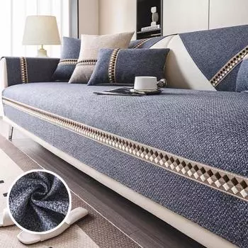 1PC Diamond Print Cotton Linen Sofa Cover All Seasons Universal Sofa Mat Towel Non-Slip L Shaped Couch Cushion for Living Room A 70x70