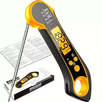 1 шт., цифровой водонепроницаемый термометр для мяса, сверхбыстрый термометр со складным зондом, идеально подходит для барбекю и приготовления пищи, кухонные принадлежности оранжевый