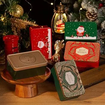 1pc DIY Multii Style Convenient Christmas Tin Box Candy Packaging Square Tinplate Gift Jar Metal