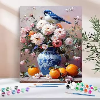 1pc Diy Paint By Numbers Kit Vase Bird Easy Hand Drawn Picture Paint Coloring Art Crafts Picture Painting On The Wall 40x50cm/16x20inch Without Frame 40x50cm NO Frame