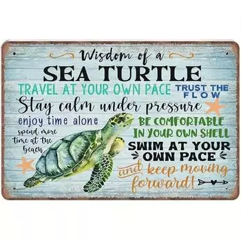 1pc, DIY Wise Turtle Sign, Coastal Decor, Inspirational Fun Vintage Metal Sign, Plaqu Poster Wall Art Bar Kitchen Garden чёрный