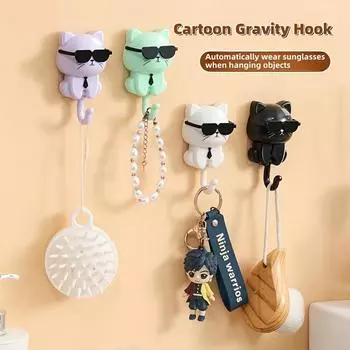 1pc Dog Leash Hanger Puppy Gift Dog Wall Hook Creative Cartoon Cat Key Hook, with Gravity-Induced Glasses Feature зелёный