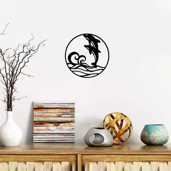 1pc Dolphin Metal Wall Art Beach Theme Wall Metal Sculpture Jumping Dolphin Decoration Living Room/Home Decoration чёрный