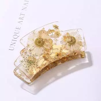 1pc Drip Glue Genuine Flower Dried Flower Premium Alloy Hair Clip Fresh Natural Transparent Crystal Shark Clip