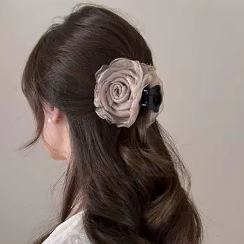 1PC Dry, Rose, Mesh, Flower, Grab Clip, Female, New, Premium, Shark Clip, Temperament, Hair Clip, Head Flower, Hair Accessories 1pc