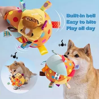 1pc Durable Plush Football Design Pet Toy With Straps Dog Chewing Ball Toy Teeth Cleaning Interactive Pet Toy For Small Dogs one-size-fits-all