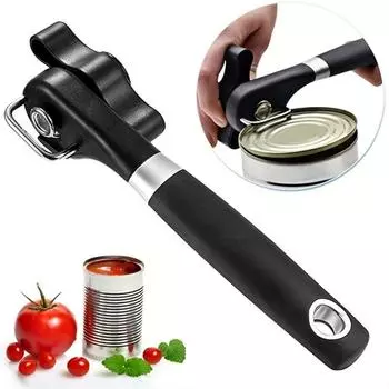 1pc Easy Grip Stainless Steel Can Opener - Opens cans effortlessly and is a versatile kitchen gadget for home and restaurant use