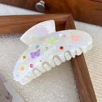 1pc elegant acrylic hair claw with rhinestone butterfly - grip tightly, suitable for thick and curly hair
