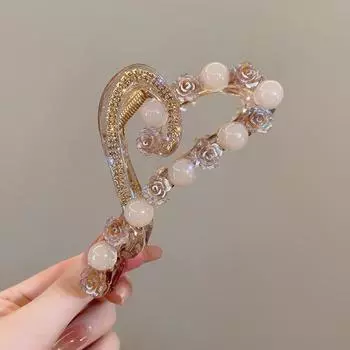1pc Elegant and Versatile Camellia Pearl Heart Hair Clip, New High-End Women s Occipital Hair Cl for Backcombing