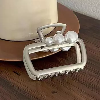 1pc Elegant Silver-Tone Metal Hair Claw With Faux Pearl Accents -Large and Medium Size, Perfect For Everyday & Work Wear