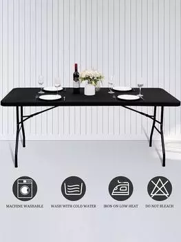 1pc Elegant Waterproof Stretch Table Cove,Durable Polyester,Handmade -ldeal for Weddings, Banquets, Holiday Parties, Solid Color 120x58cm чёрный