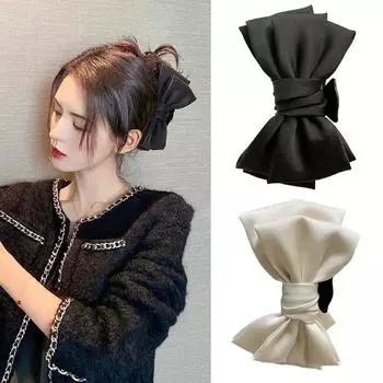 1Pc Elegant Women Bow Hair Claw Clips Double-sided Large Satin Shark Hair Claw Solid Bowknot Hairpins Barrettes Hair Accessories чёрный