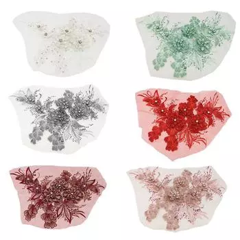 1 шт. тканевая наклейка с вышивкой, пришить воротник одежды, цветочные нашивки, шифоновые аппликации, полиэстер вино красного