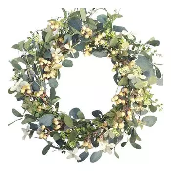 1PC Eucalyptus Wreath New Year Simulation Leaves Hanging Decor Christmas Door Hanging Wreath Holiday Decoration 50cm
