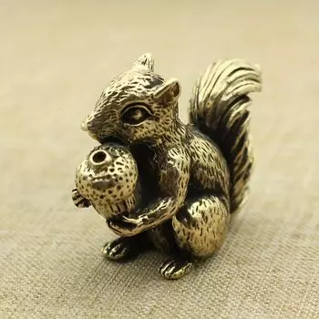 1pc Exquisite Antique Squirrel Figurine - Solid Copper Statue with Brass Accents, Nuts Tea Pet Incense Holder, Desk Decoration, золотой