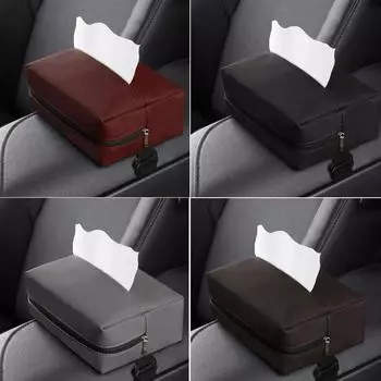 1Pc Fashion Nappa Leather Car Tissue Box Cover Sun Visor Seat Back Hanging Type Car Tissue Box Holder Armrest Car Accessories коричневый