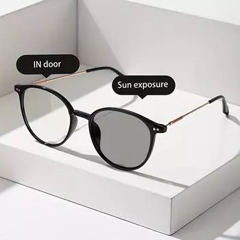 1PC Fashion Round Metal&Plastic Frame Women Photochromic Glasses For Men Daily Outdoor Life Vacation Outfits Accessories.