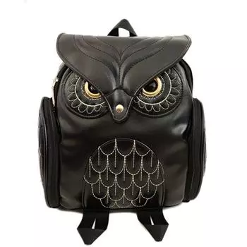 1Pc Fashion Women Bagpack Stylish Cool Black Leather Owl Backpack Shoulder School Sat