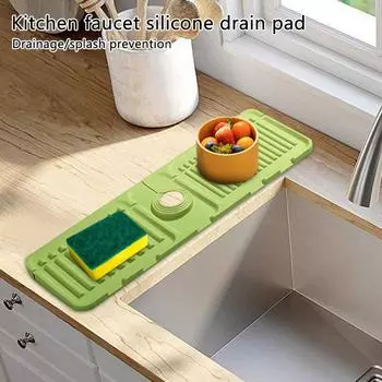 1pc Faucet Drain Mat Soft Silicone Adjustable Splash-proof Sink Mat Portable Bathroom Washstand Portable Splash-proof Sink Mat 39.5x12cm