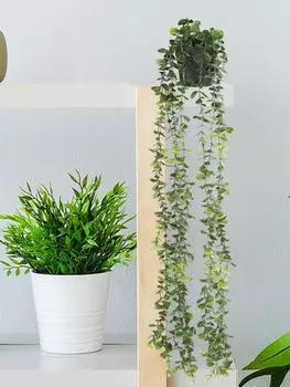 1Pc Faux Eucalyptus Vine Fake Hanging Plants Potted Hanging Eucalyptus Plant for Home Wall Patio Garden Indoor Outdoor Decor