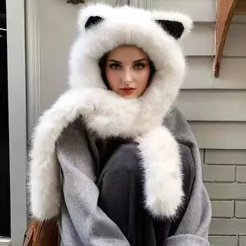 1PC Faux Fur Hats Exquisite Pointed Ear Shape Cute Plush Hat Versatile Accessories Comfortable Scarf Warmth 56-58cm